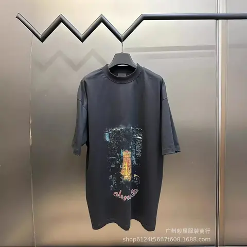 B Family High-Version Spring/Summer 2024 Tokyo Ginza Cracked Print Short-Sleeve Cotton T-Shirt (Unisex, Oversized Fit)