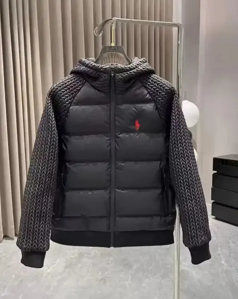 Polo Ralph Lauren Black Quilted Hooded Jacket with Knit Sleeves