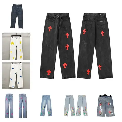 Cross Embroidered Denim Pants Collection