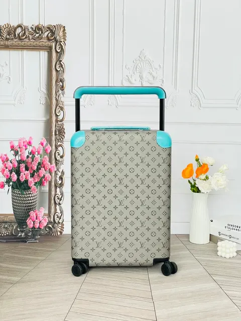 LV Monogram Pattern Rolling Suitcase with Turquoise Accents