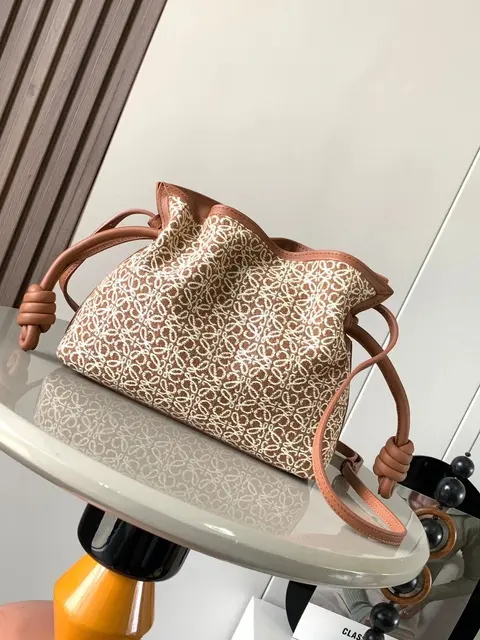 Loewe Puzzle Bag in Brown and White Pattern