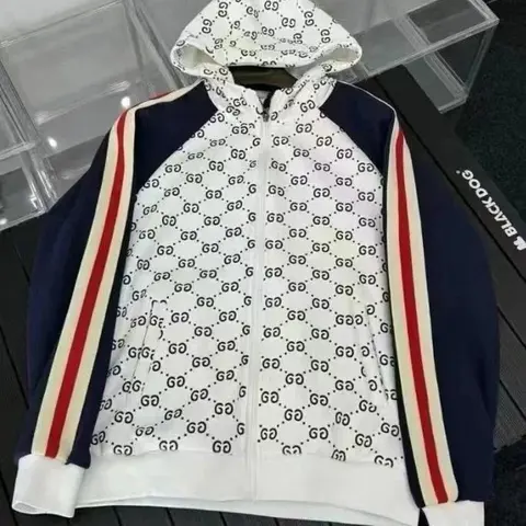Gucci GG Logo Print Hooded Zip-Up Jacket