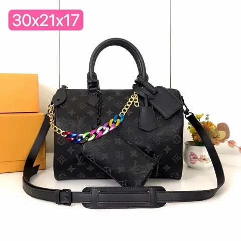 Louis Vuitton Monogram Black Handbag with Rainbow Chain Strap