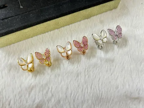 Butterfly Stud Earrings Set with Pearl and Pink Rhinestone Details
