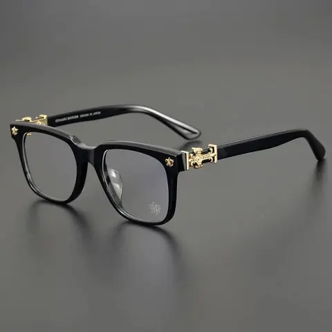 Classic Black Square Eyeglasses with Gold Accents