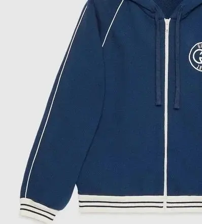 Gucci Navy Blue Zip-Up Hoodie with White Trim
