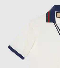 White Polo Shirt with Navy and Rainbow Trim