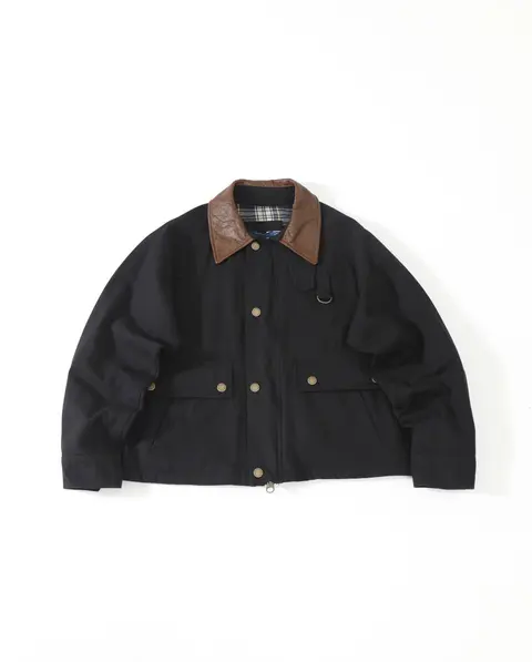 Black Wool Jacket with Brown Leather Collar