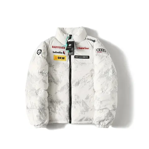 Descente White Ski Jacket with Sponsor Patches