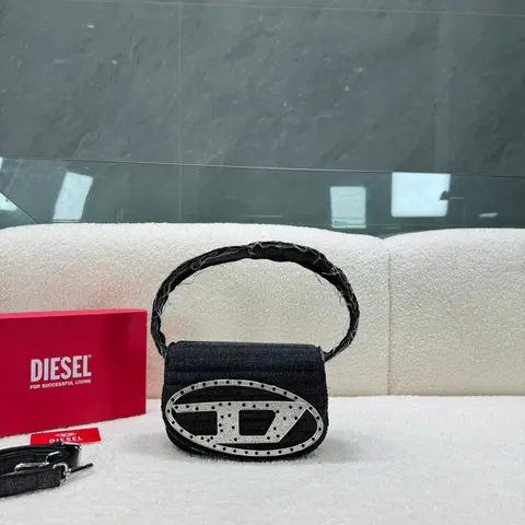 Diesel Black Denim Crossbody Bag with Silver Logo
