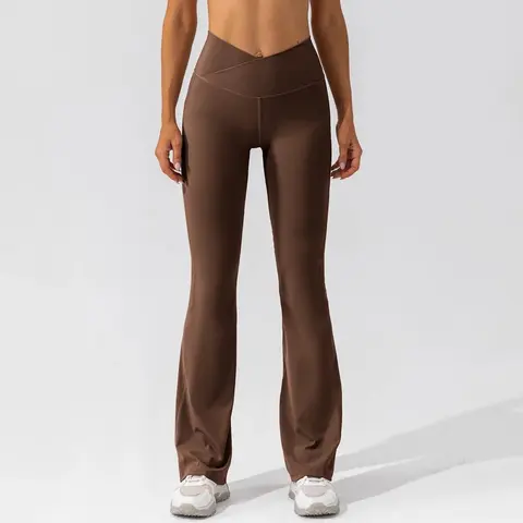 High-Waisted Brown Flared Leggings