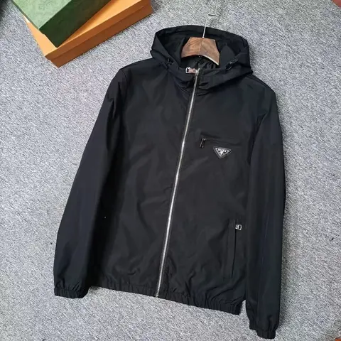 Prada Black Hooded Windbreaker Jacket
