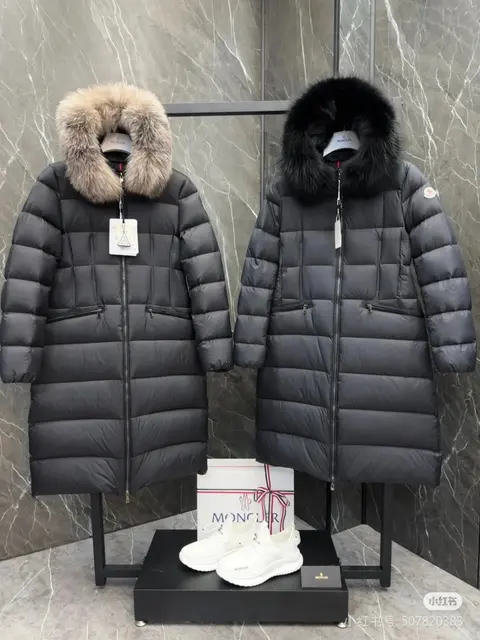 Moncler Long Down Coats with Fur Collars