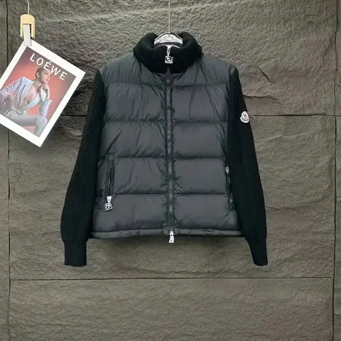 Moncler Black Quilted Puffer Jacket with Knit Sleeves