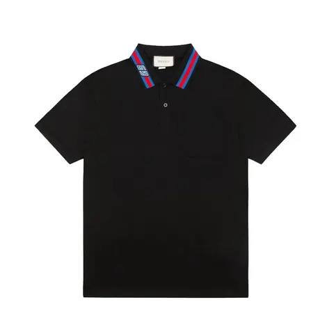 Gucci Black Polo Shirt with Web Trim Collar