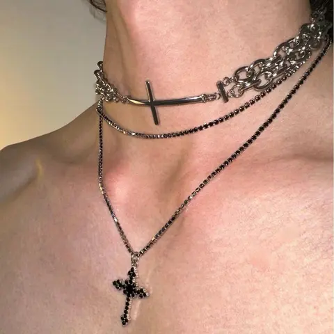Atlantis-God Lead-Free Original Cross Necklace, Multi-Layer Layered Long Choker for Men and Women