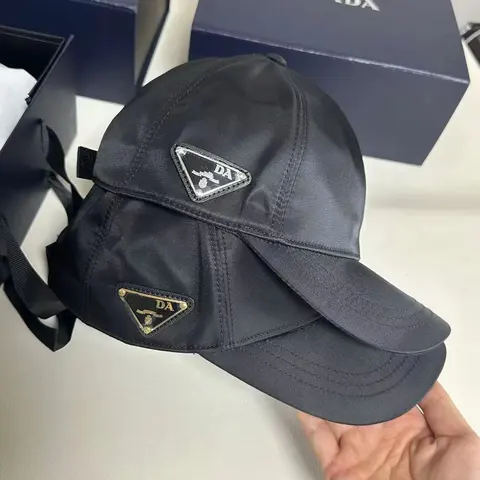 Prada Black Triangular Logo Baseball Cap