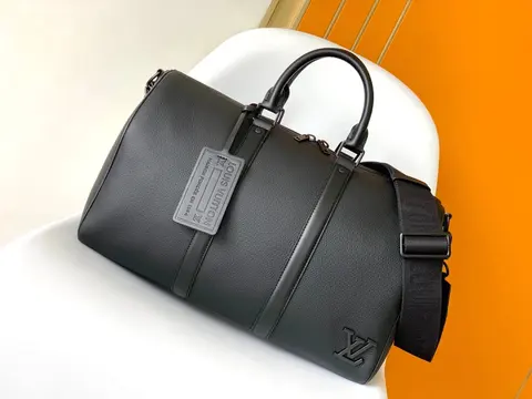 Louis Vuitton Black Leather Keepall Bag