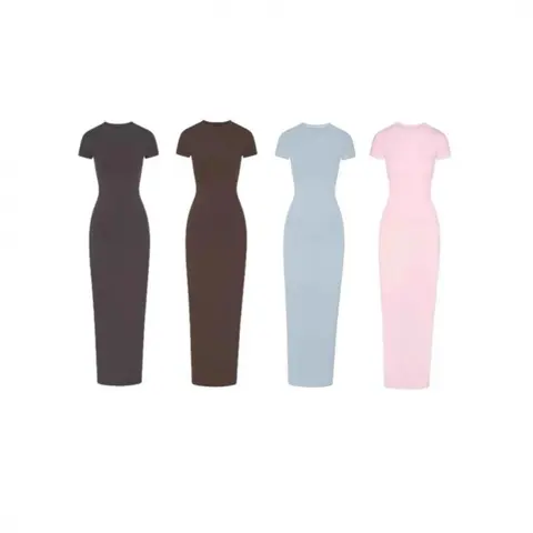 Kardashian-Inspired New Vintage Long Dress with Side Slit and Ribbed Bodycon Fit
