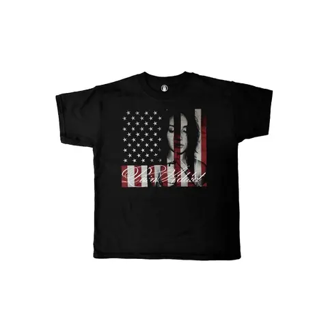 Black T-Shirt with American Flag and Portrait Design