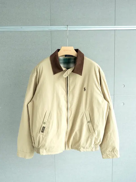 Ralph Lauren Beige Bomber Jacket with Brown Collar
