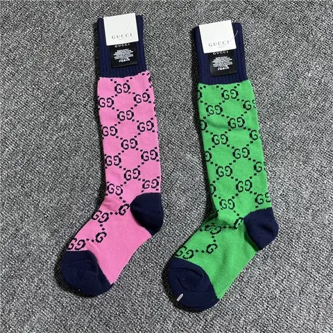 Gucci GG Logo Pattern Socks - Pink and Green