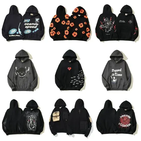 Collection of Graphic Hoodies Featuring Cosmic Speed, Trapped in Time, and Machinist Designs