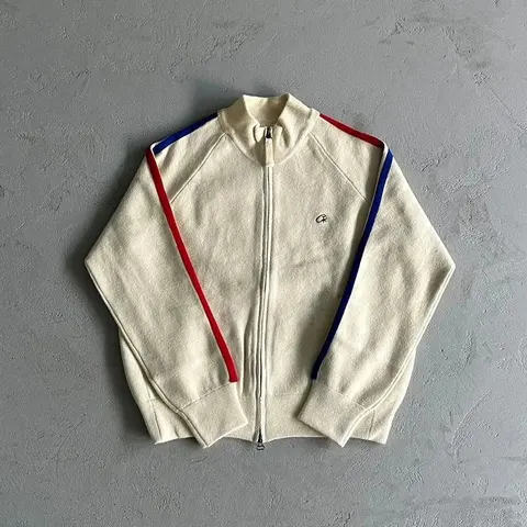 Champion Cream Track Jacket with Red and Blue Stripes