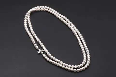 Double Strand Pearl Necklace with Cross Pendant