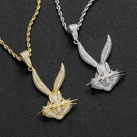 Diamond Bunny Head Pendant Necklace