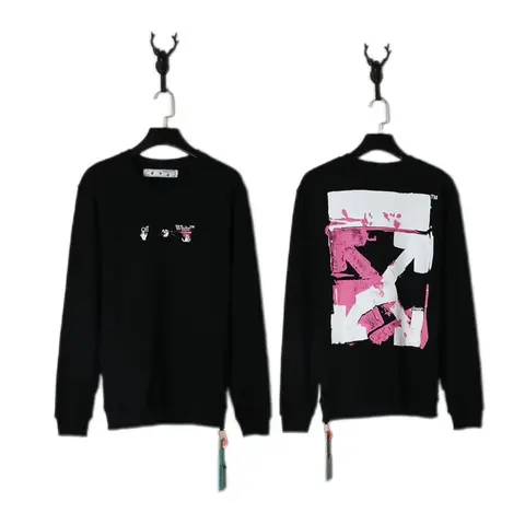 Off-White Black Sweatshirt with Pink and White Graphic Print