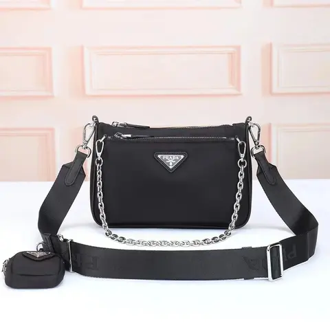 Prada Black Nylon Crossbody Bag with Chain Strap