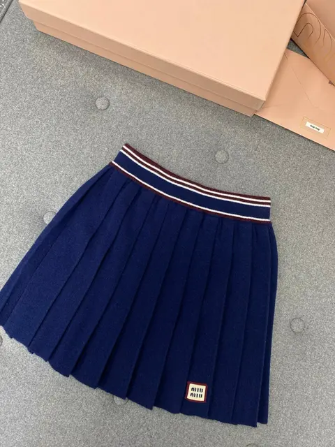 Miu Miu Navy Pleated Knit Skirt