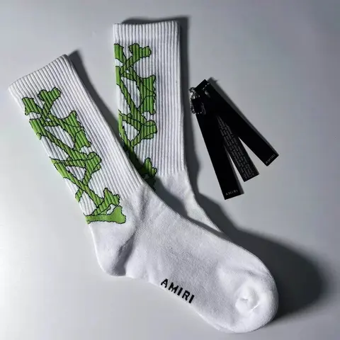 AMIRI White Crew Socks with Green Logo Embroidery
