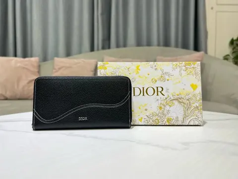 Dior Black Leather Wallet with White Stitching