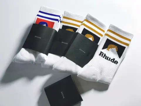Rhude Towel-Bottom Socks with Marlboro Lettering in Yellow