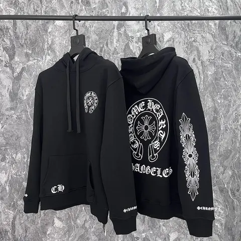 C.H. Black Hoodie with White Graphic Design