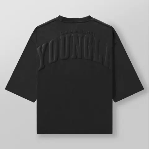 YOUNGLA Black Embossed T-Shirt