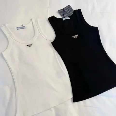Prada Logo Embellished Ribbed Tank Top
