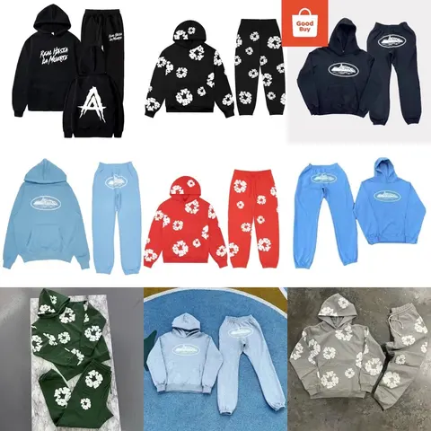 Hoodie and Sweatpants Sets with Floral and Logo Designs