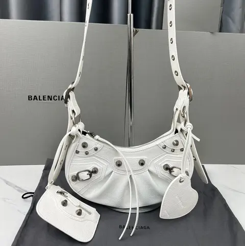 Balenciaga White Leather Horsebit Bag with Wallet
