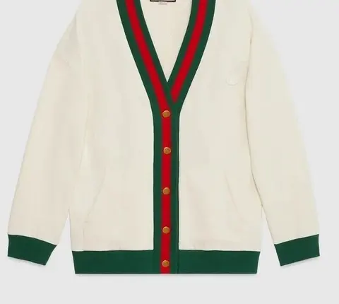 Gucci White Cardigan with Red and Green Web Stripe