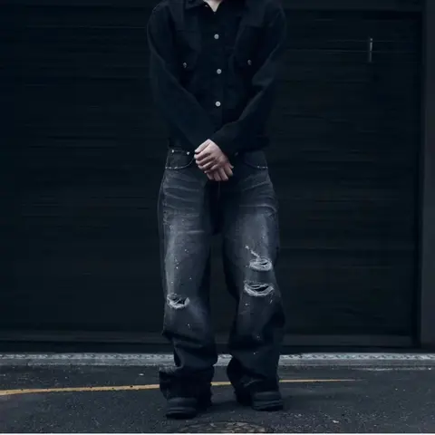 Distressed Black Denim Jeans