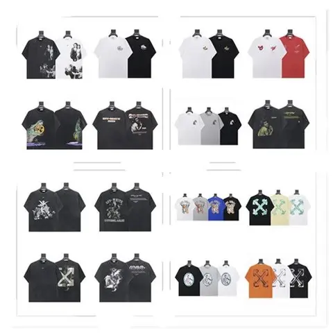 Collection of Graphic T-Shirts Featuring Various Designs and Logos