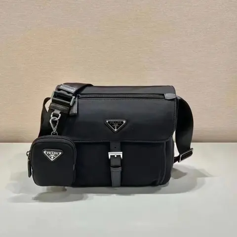 Prada Black Nylon Crossbody Bag with Detachable Pouch