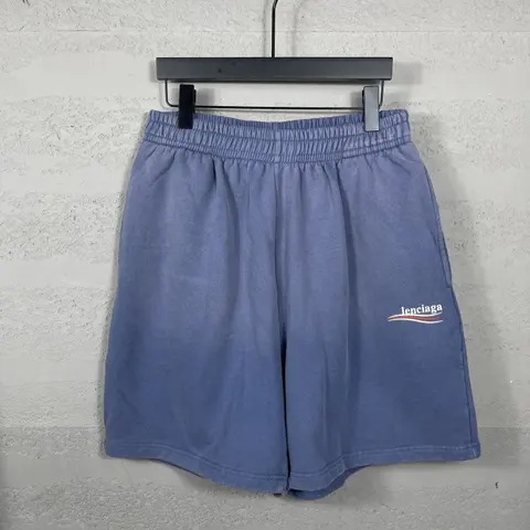 Balenciaga Blue Logo Embroidered Sweat Shorts
