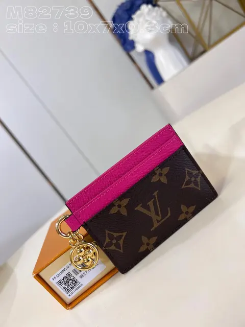Louis Vuitton Monogram Card Holder with Pink Trim and Gold Charm
