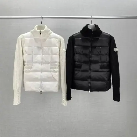 Moncler Hybrid Quilted Vest with Knit Sleeves