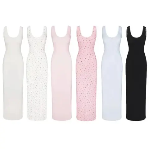 SOFTLOUNGE Strapless Backless Floral Elastic Long Dress with Lace Trim