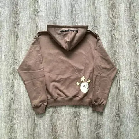 Brown Hoodie with Skull and Stars Patch
